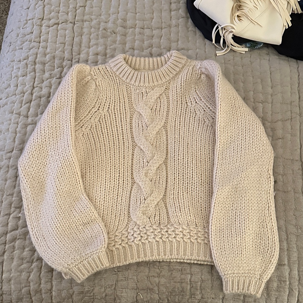 Sezane Cream Cable Knit Sweater